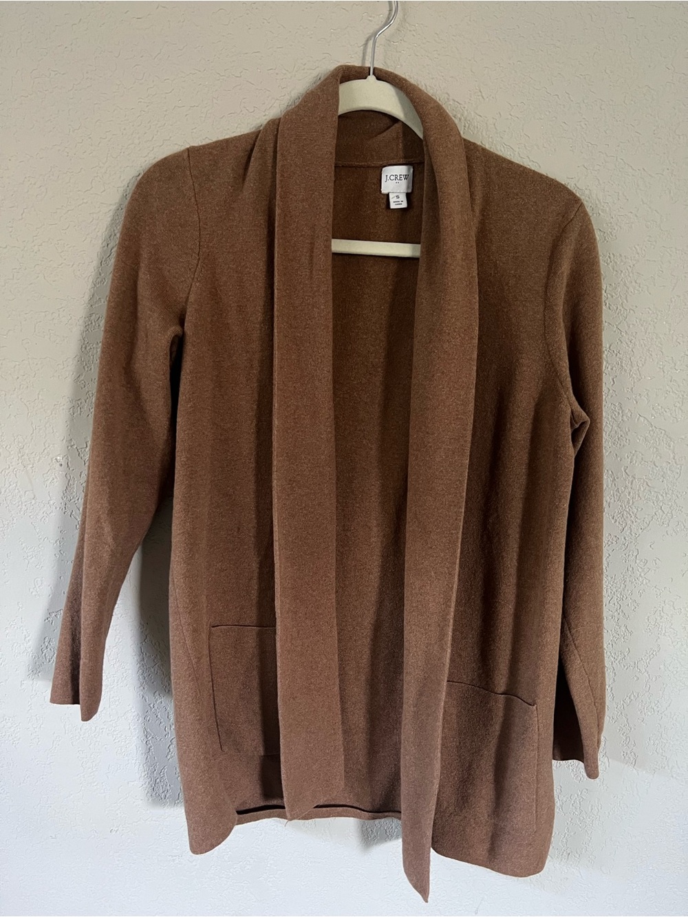 J Crew Camel Brown Open Sweater with Pockets